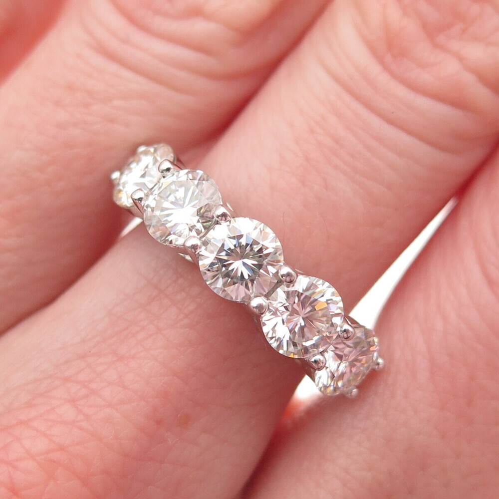 925 Sterling Silver Real Round-Cut Moissanite Half Eternity Ring Size 7